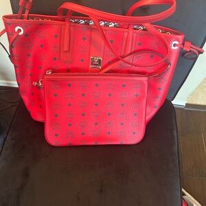 New MCM Red Tote Bag with Pouch
